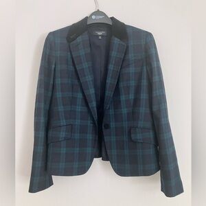 Talbots 8P 100% Wool Blazer Jacket Black Peter Pan Plaid Velvet Collar